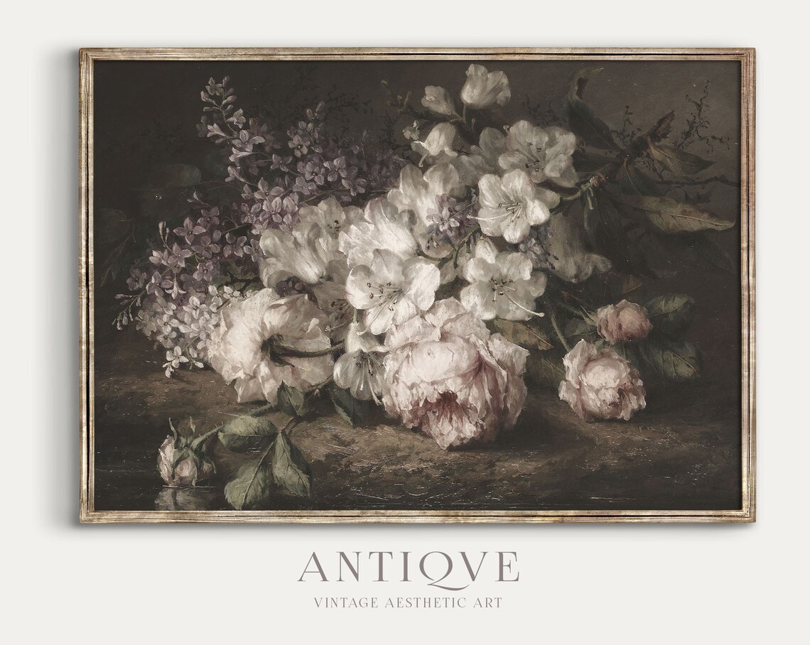 Vintage Still Life of Pink White Roses, Art Print