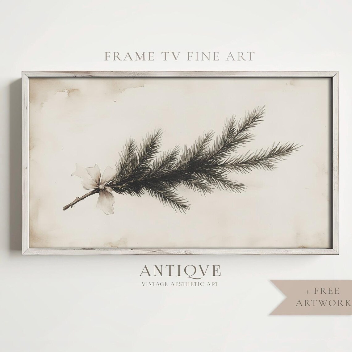 Pine Sprig Botanical Sketch with Ribbon Minimal Winter Wall Art - Image 4
