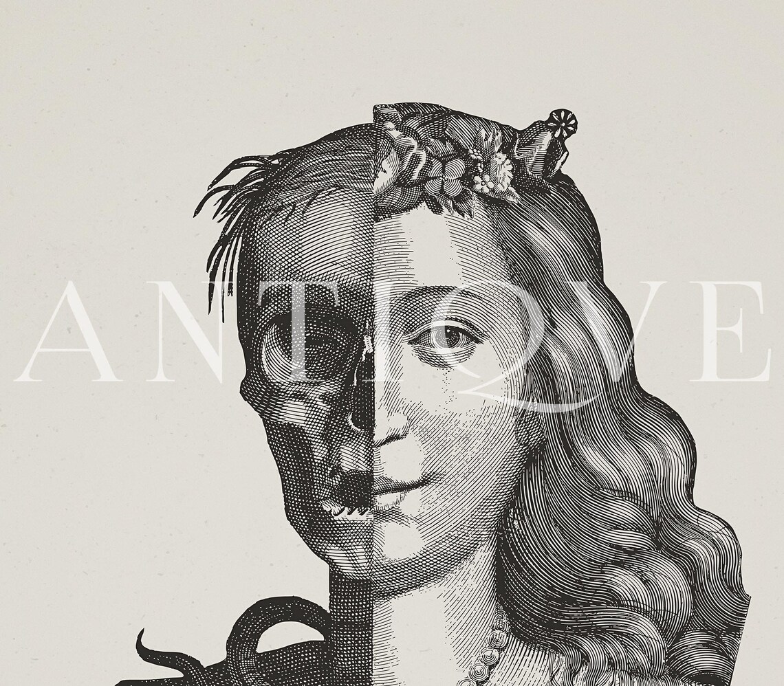 Life And Death Half Woman Half Skull Memento Mori Art Poster - Image 3