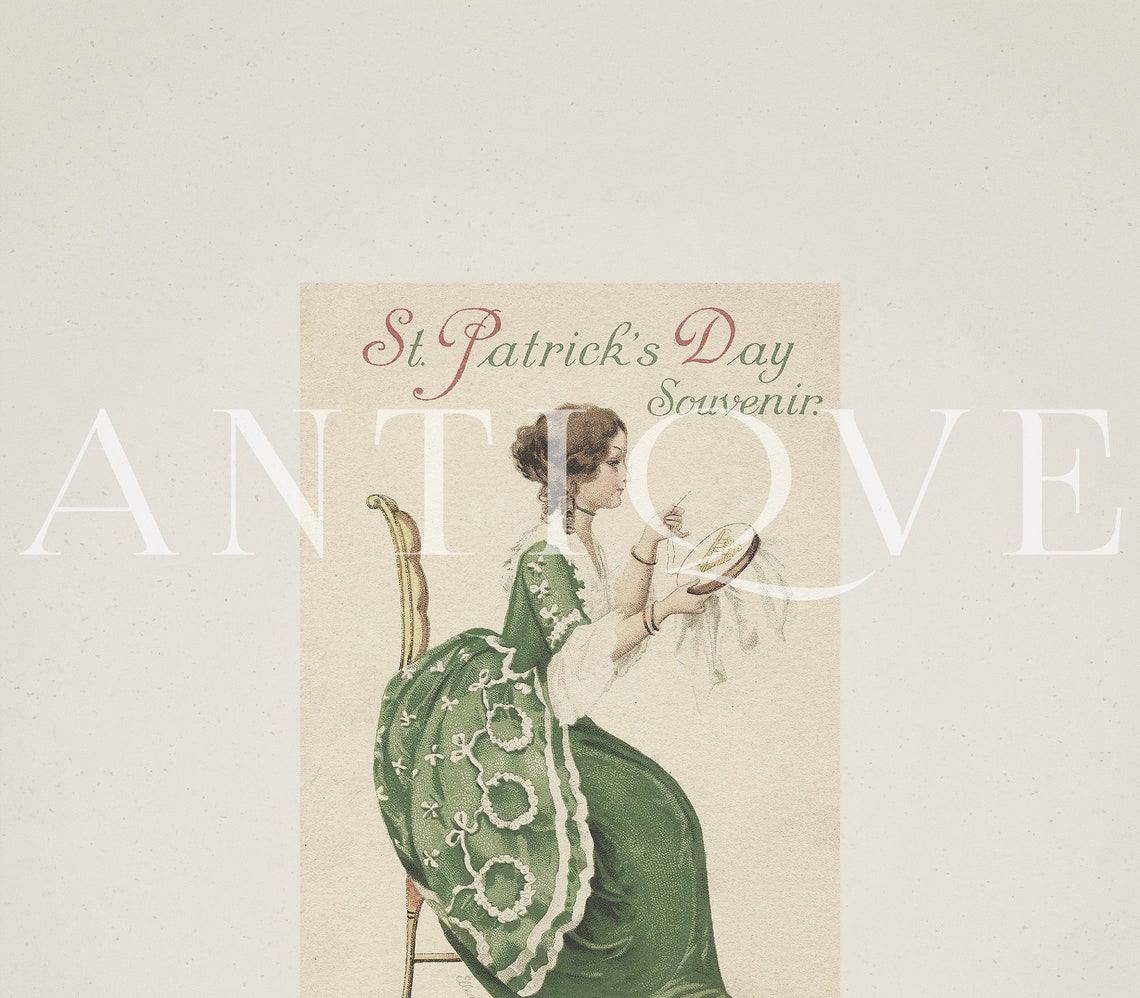 St Patrick's Day Souvenir Lady in Green Vintage Postcard Poster - Image 3