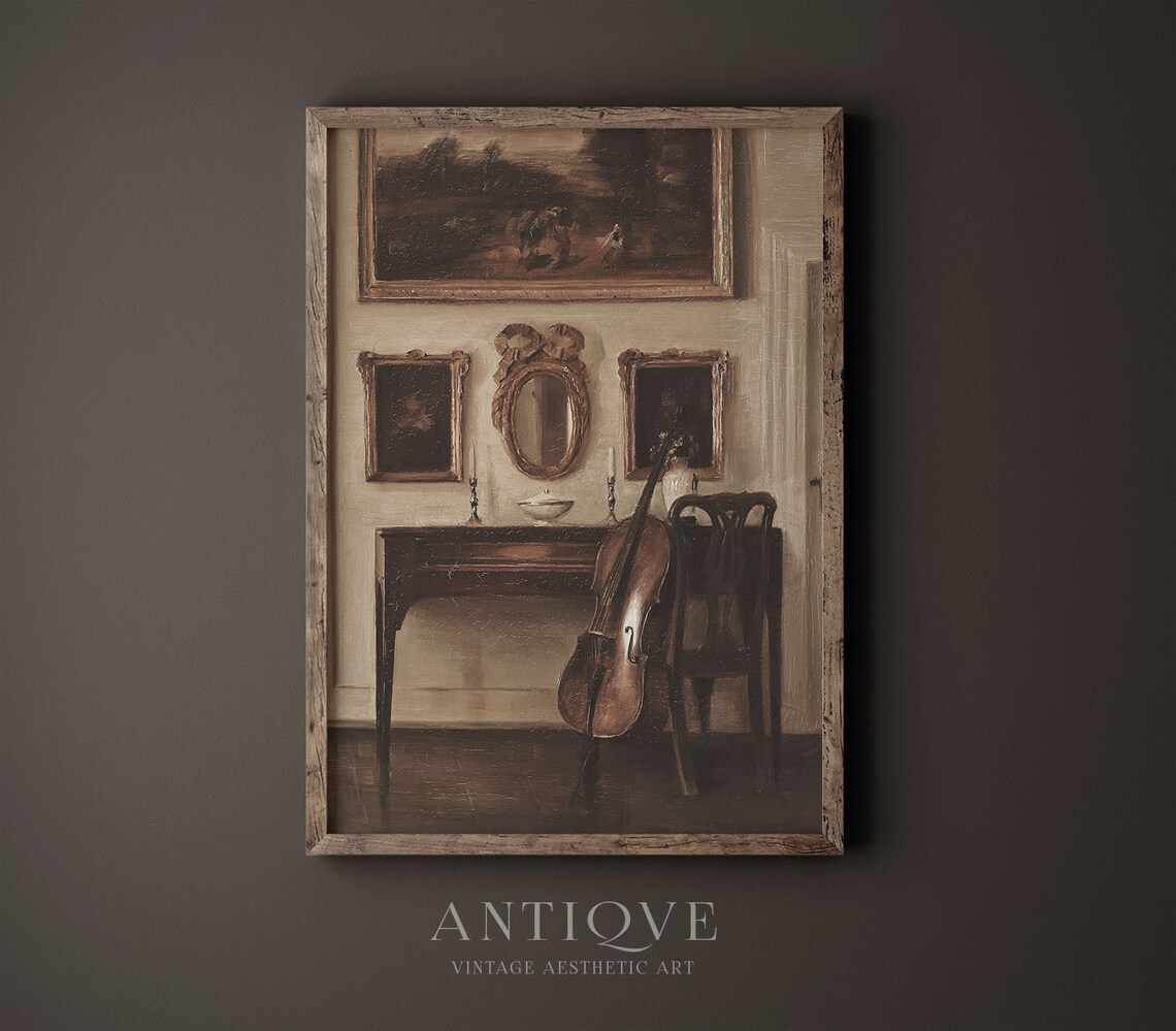 European Elegant Interiors, Cello and Ornate Frames Art Print - Image 3