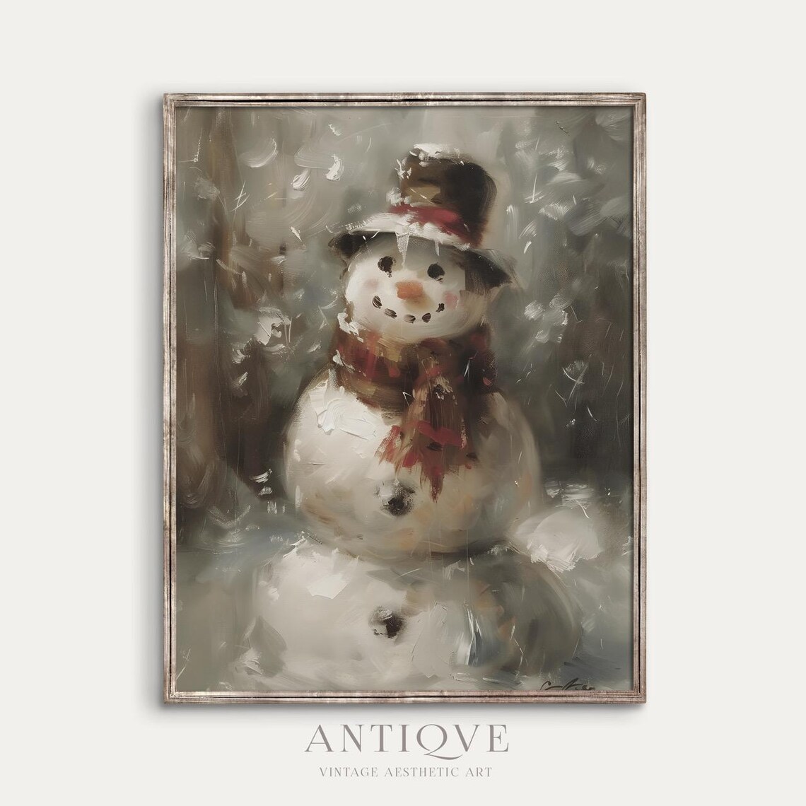 Snowman Christmas Painting, Rustic Farmhouse Art Print