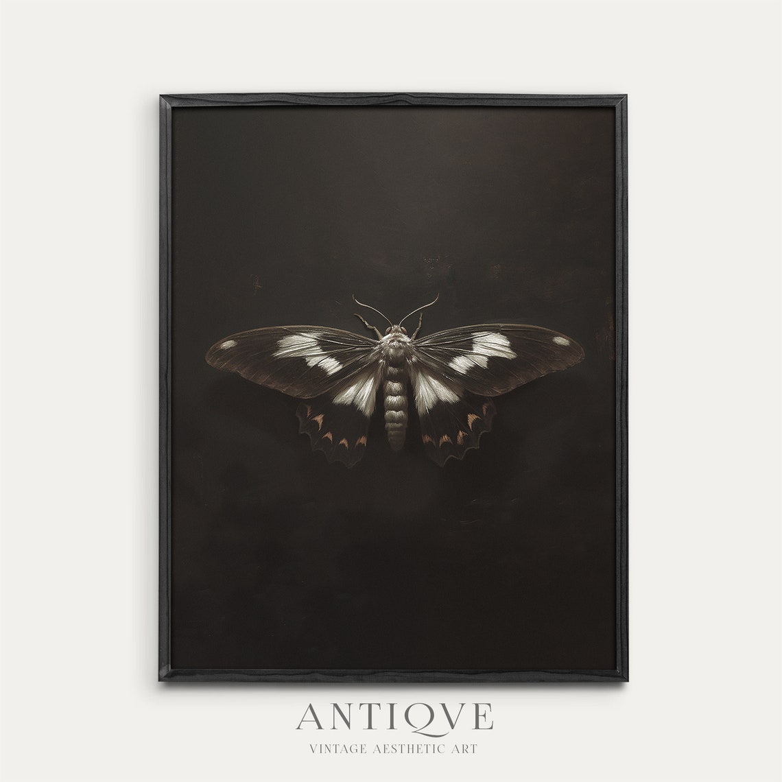 Dramatic Black and White Moth Dark Background Gothic Insect Poster
