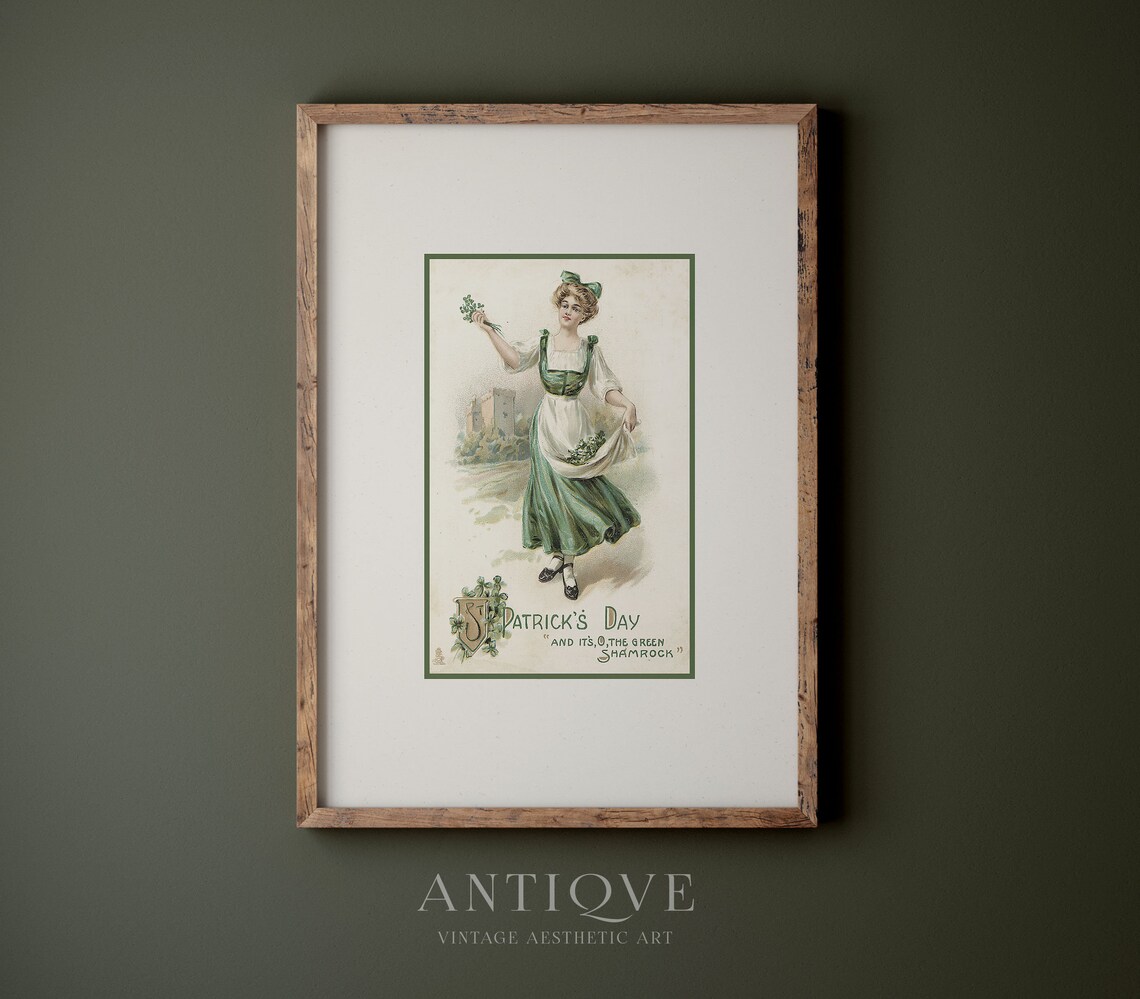 Vintage St Patricks Day Irish Woman With Shamrocks Print - Image 4