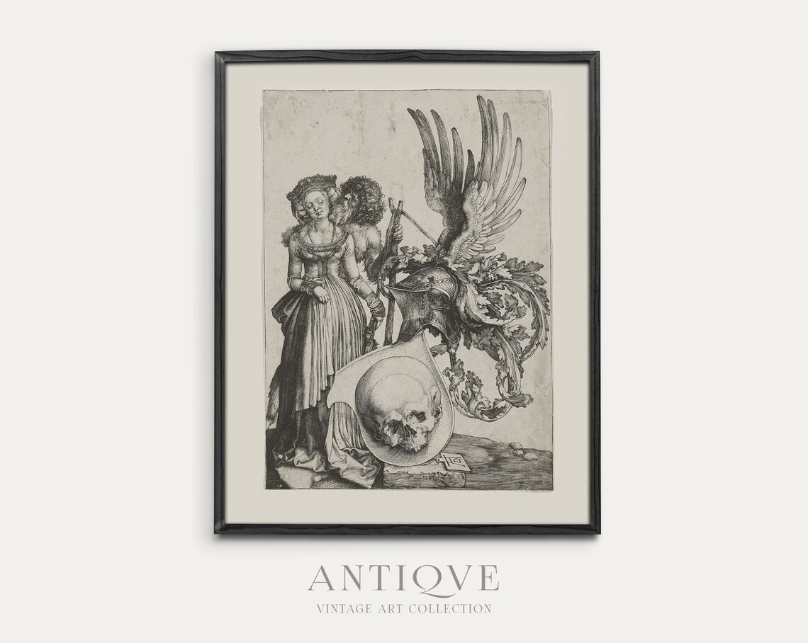 Albrecht Durer Skull Coat Of Arms Antique Engraving Art Poster
