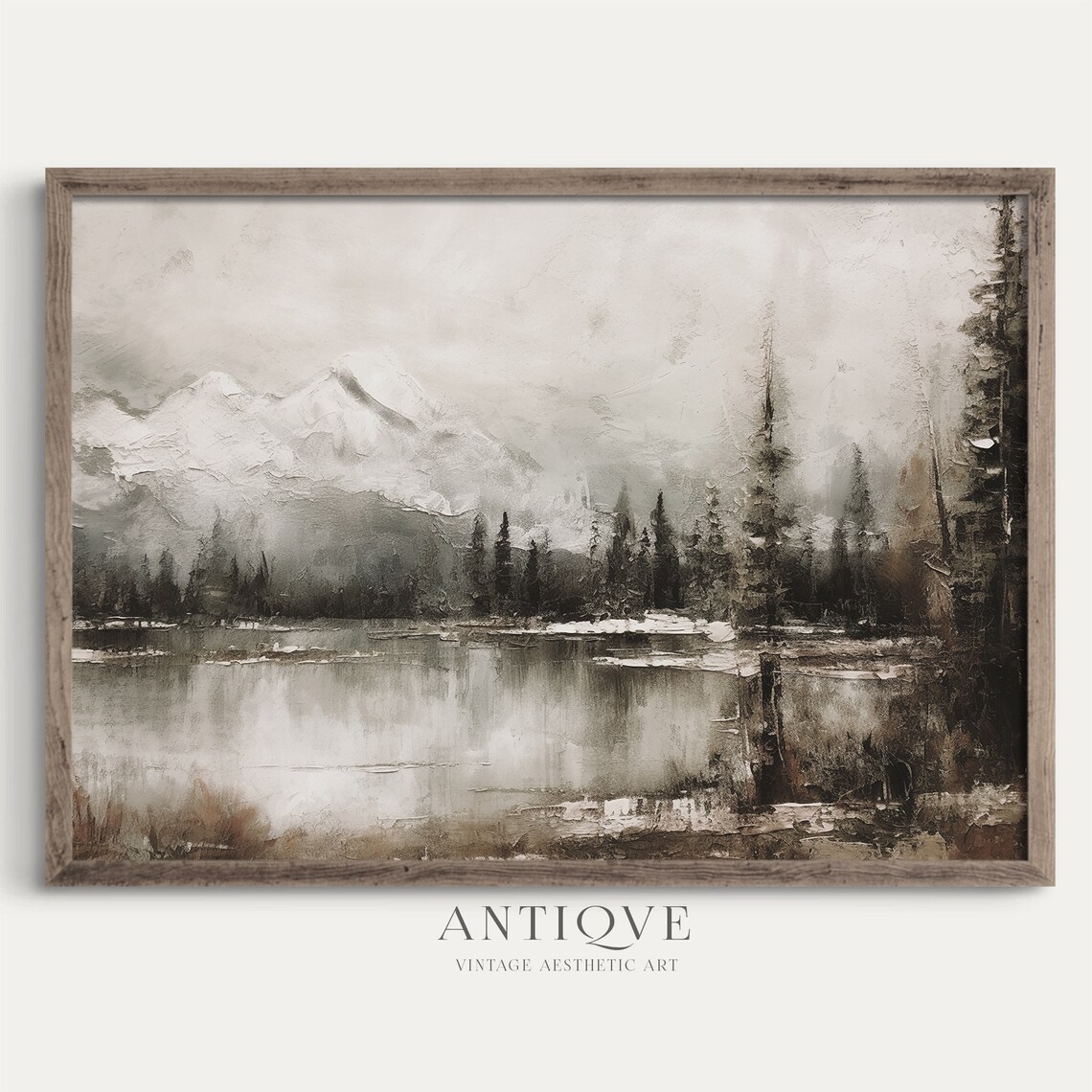 Winter Snowy Landscape Painting, Rustic Christmas Decor