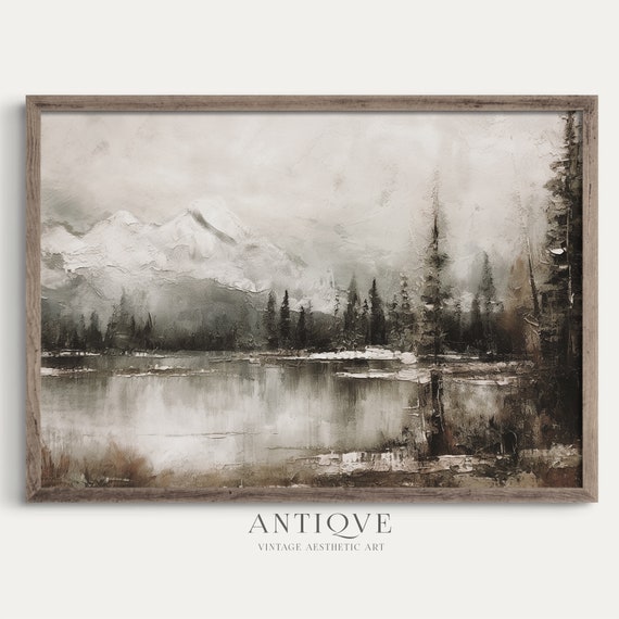 Winter Snowy Landscape Painting, Rustic Christmas Decor