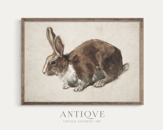 Vintage Neutral Hare Painting Art Print, Earth Tones