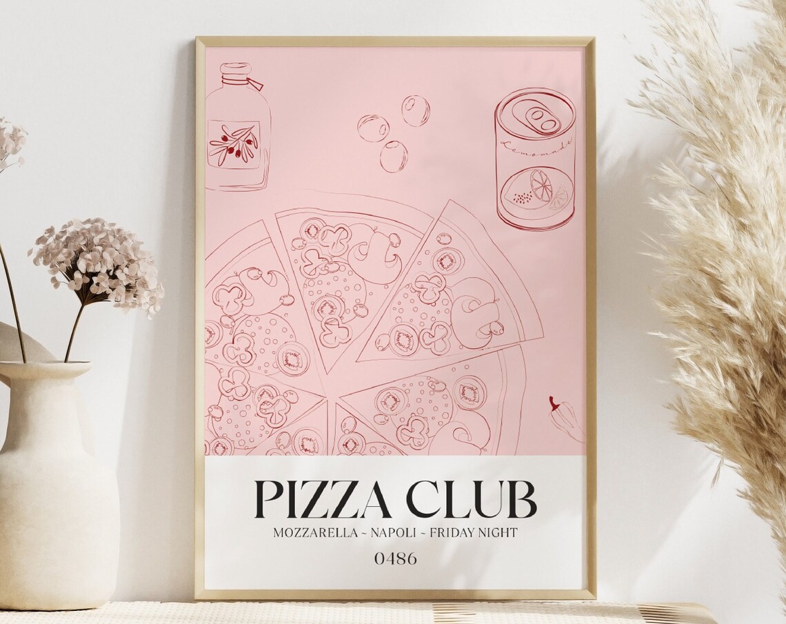 Pizza Club Vintage Kitchen Food Poster Art Print
