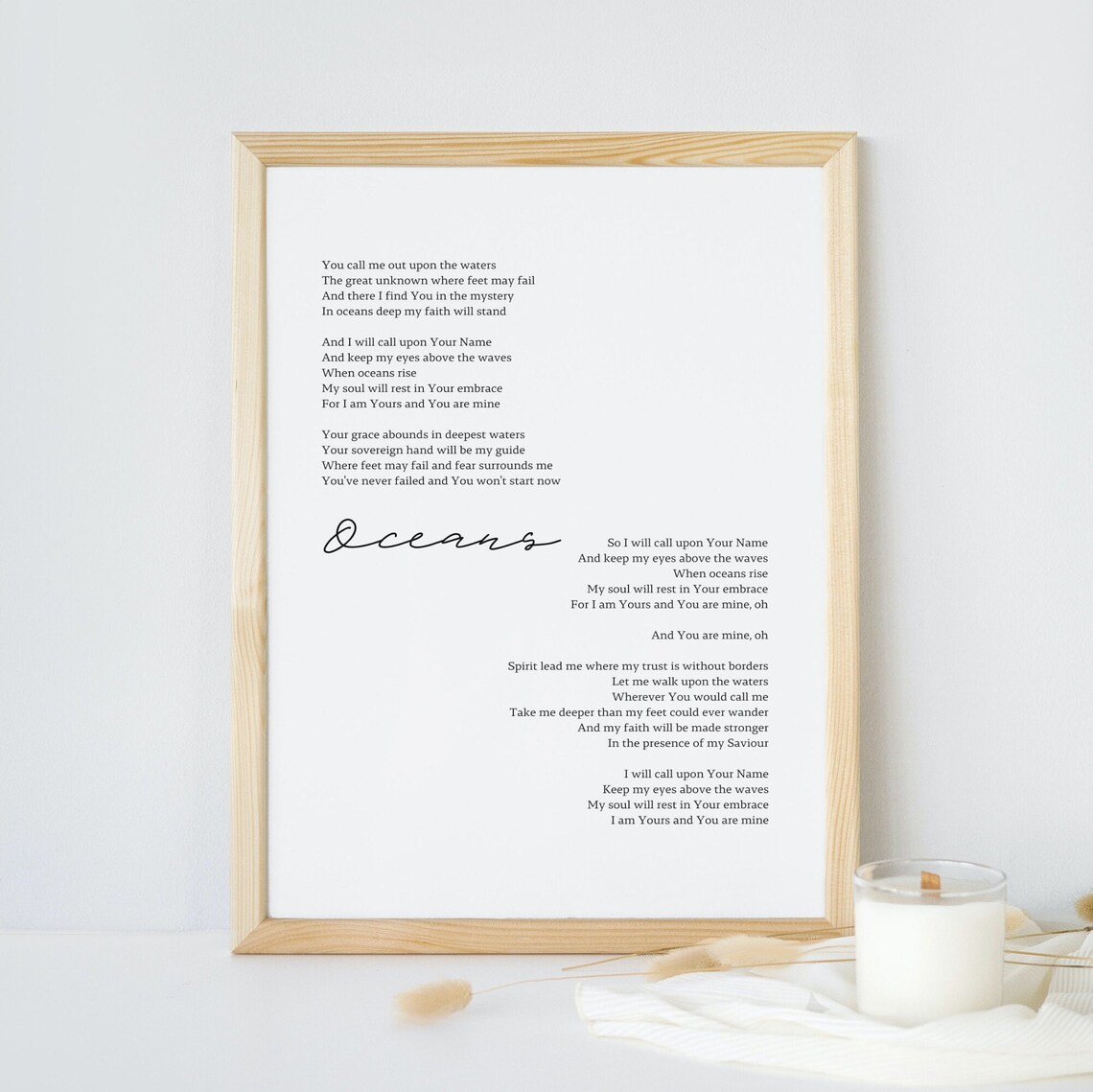 Oceans Worship Song Lyrics Minimalist Typography Christian Faith Poster
