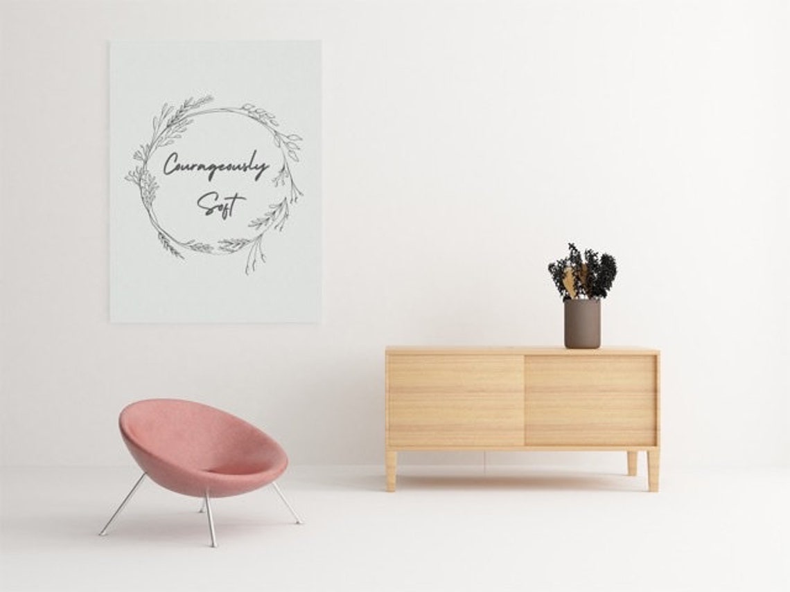 Courageously Soft Script Botanical Wreath Minimalist Quote Poster - Image 2