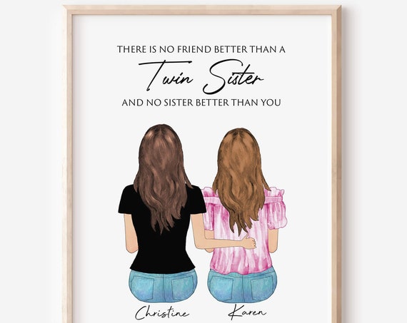 Personalized Mothers Day Gift For Twin Sister Sister Birthday Gift Twin Daughter Wall Print Custom Family Portrait Sibling Wall Art Print