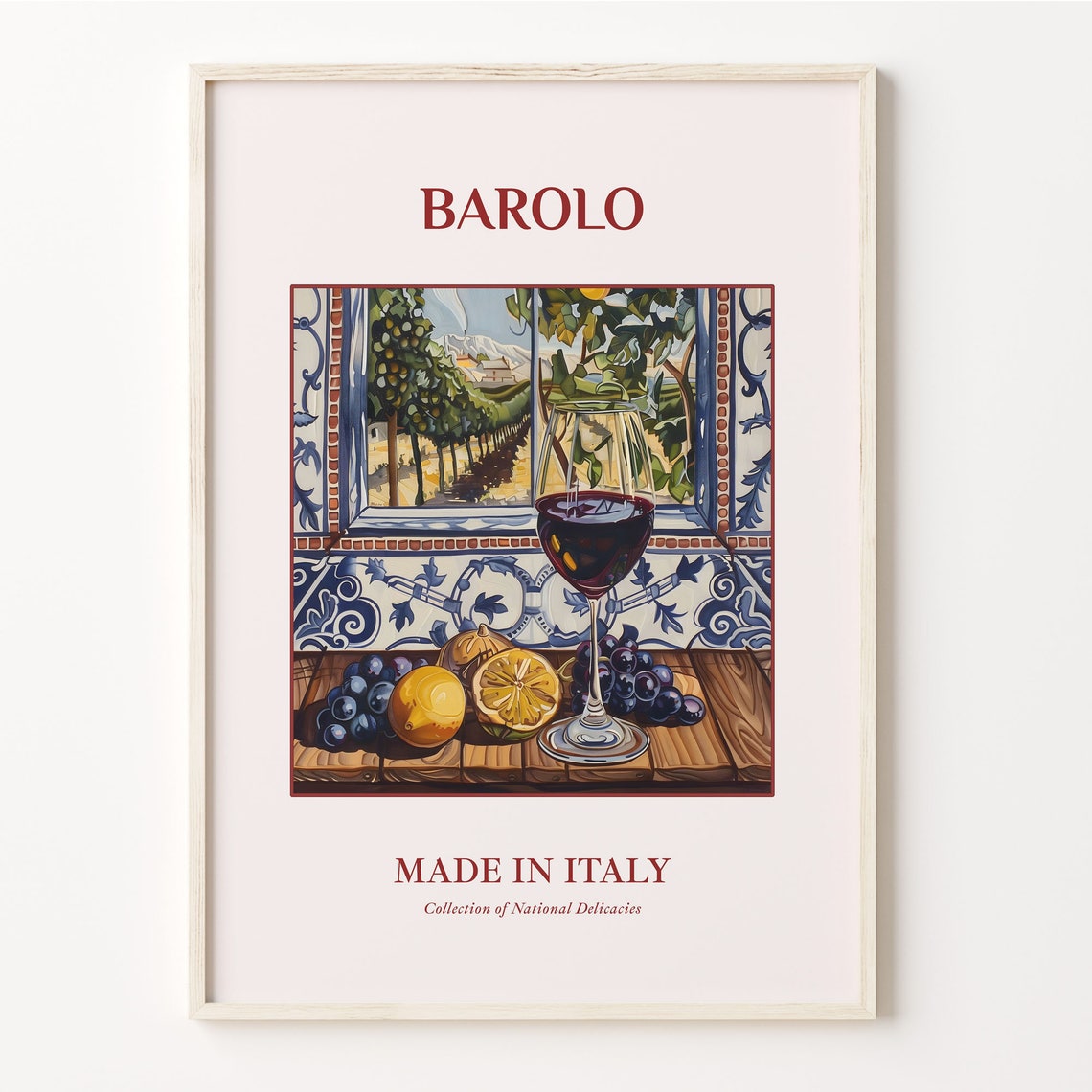 Barolo Red Wine Vineyard Window Scene Italian Wine Glass Poster