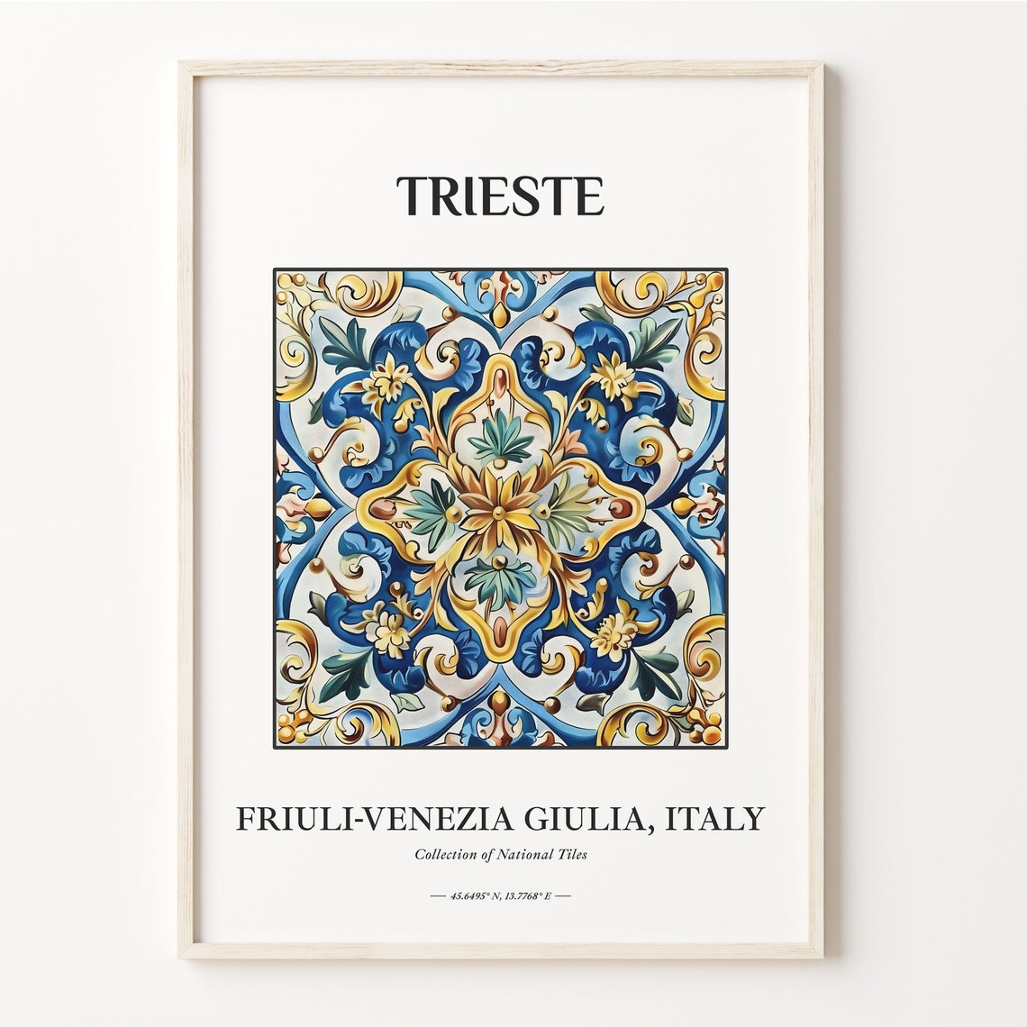 Trieste Italy Baroque Floral Traditional Tile Pattern Poster