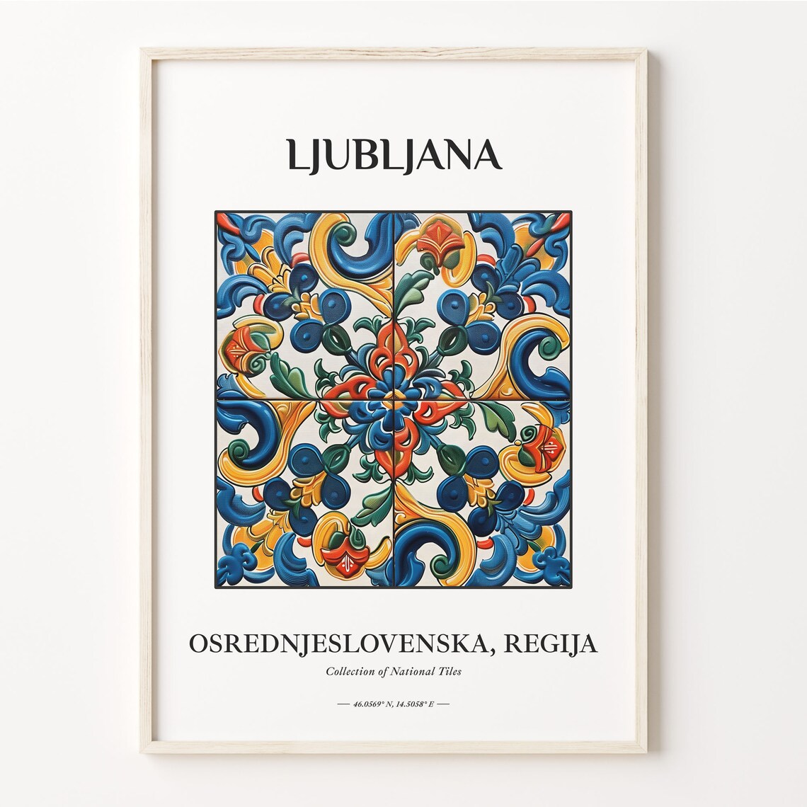 Ljubljana Slovenia Baroque Tile Art Blue Orange Travel Poster