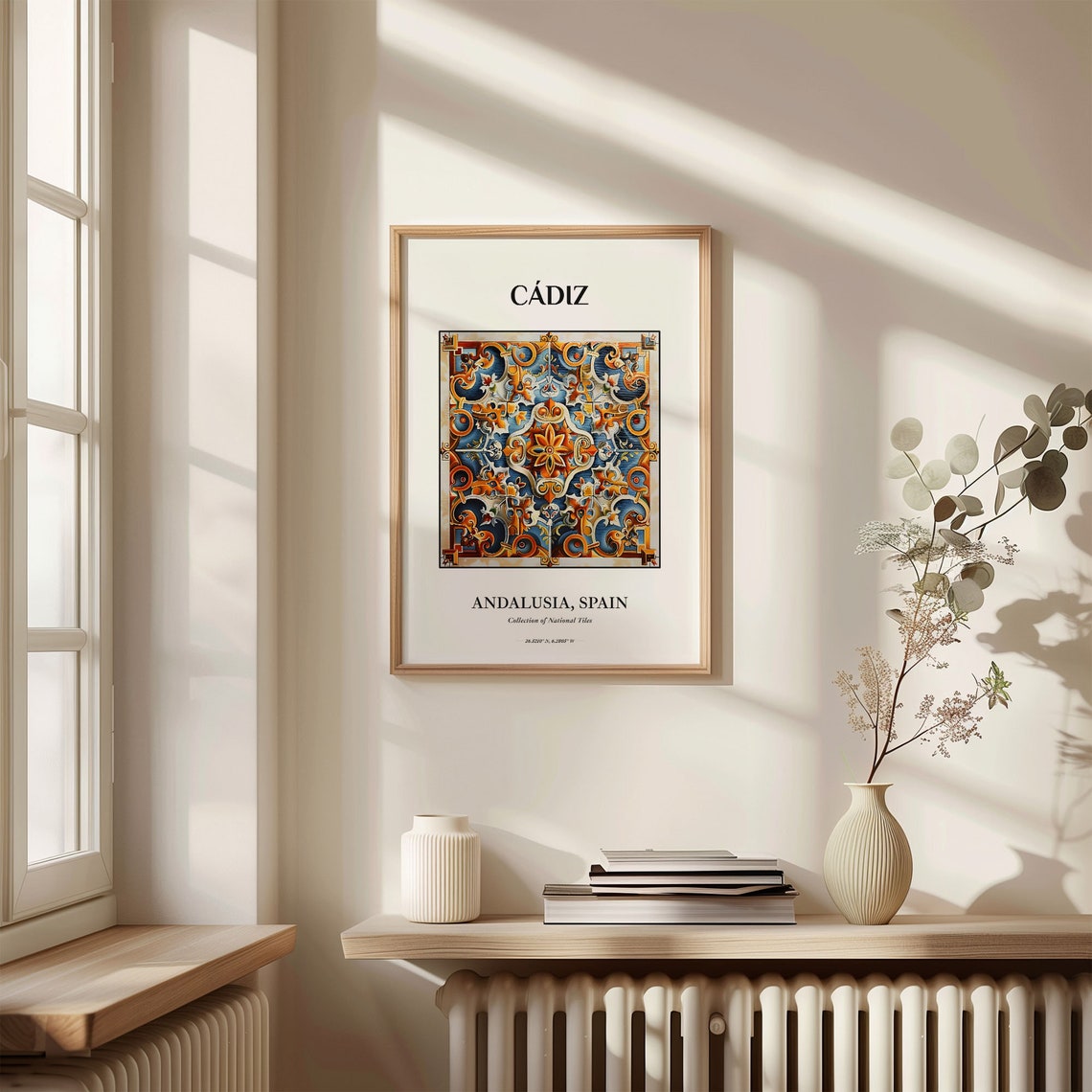Cadiz Spain Andalusia Blue Orange Tile Medallion Art Travel Poster - Image 3