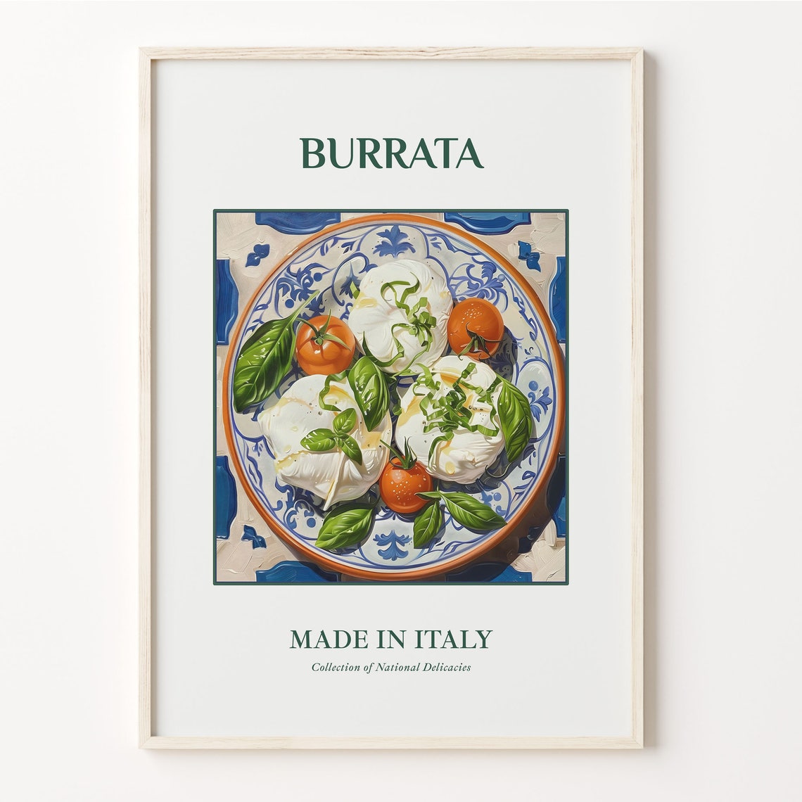 Burrata Italian Cheese Tomato Basil Plate Kitchen Decor Poster