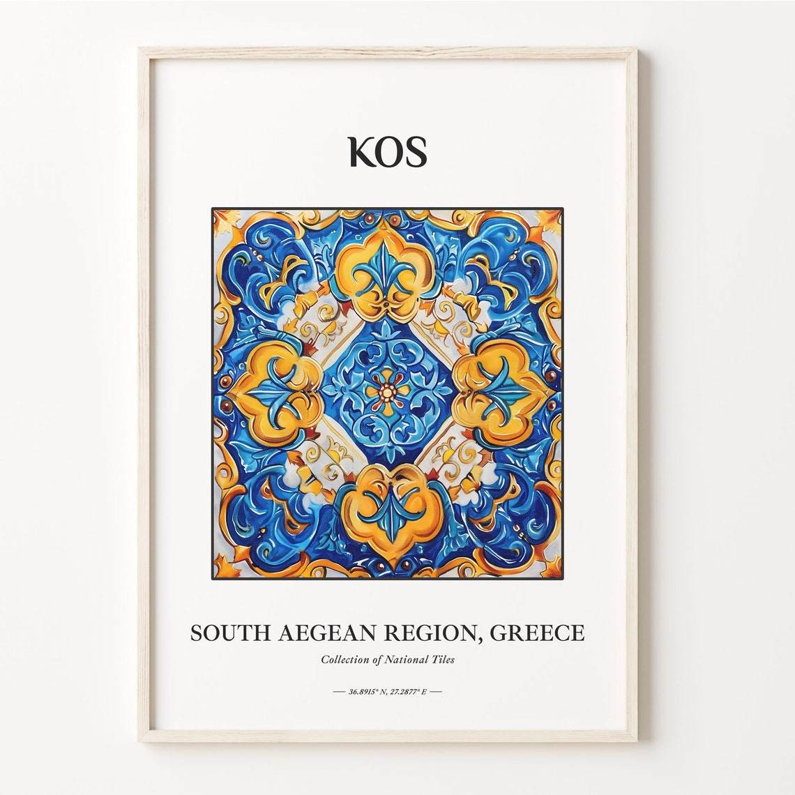 Kos Greece South Aegean Diamond Scroll Tile Medallion Art Poster