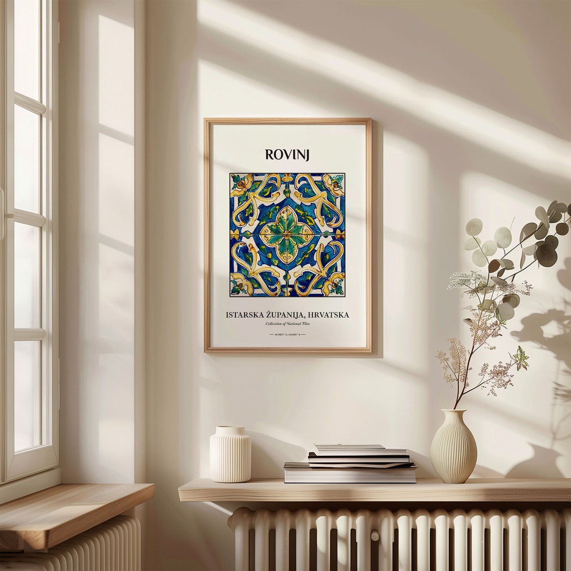 Rovinj Croatia Adriatic Istria Blue Gold Floral Folk Tile Art Poster - Image 3