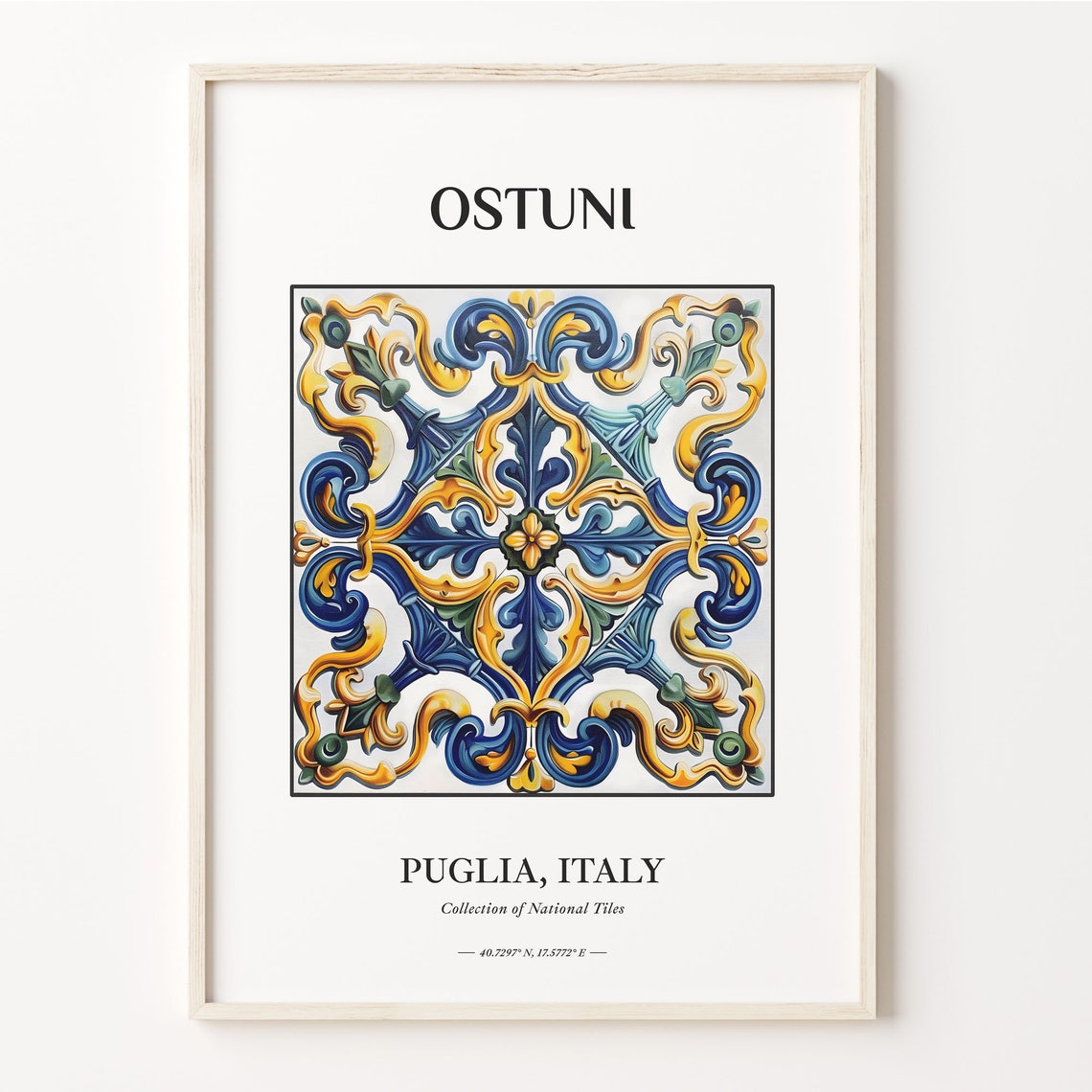 Ostuni Puglia Italy Gold Blue Baroque Tile Pattern Art Poster