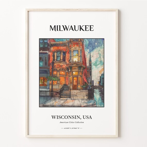 Milwaukee Wisconsin Watercolor Historic Orange Brick Building Art Poster