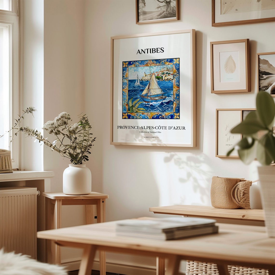 Antibes French Riviera Sailboat Coastal Tile Mural Artwork Poster - Image 2
