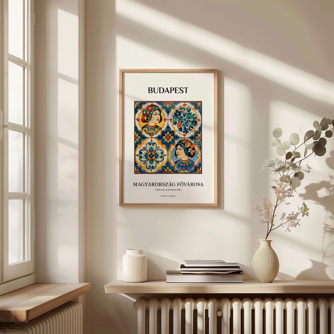 Budapest Hungary Folk Portrait Tile Art Women Costume Poster - Image 3