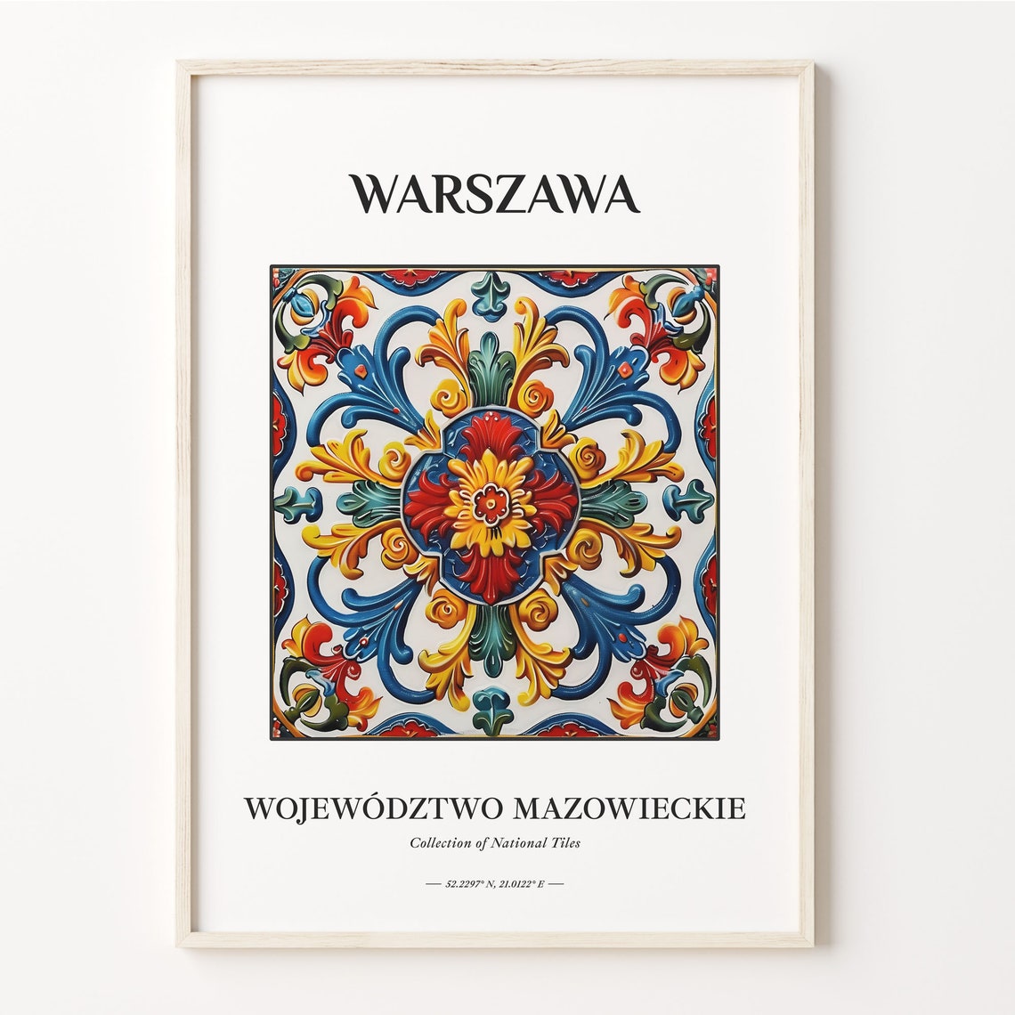Warszawa Poland Red Blue Ornate Tile Pattern Wall Decor Poster