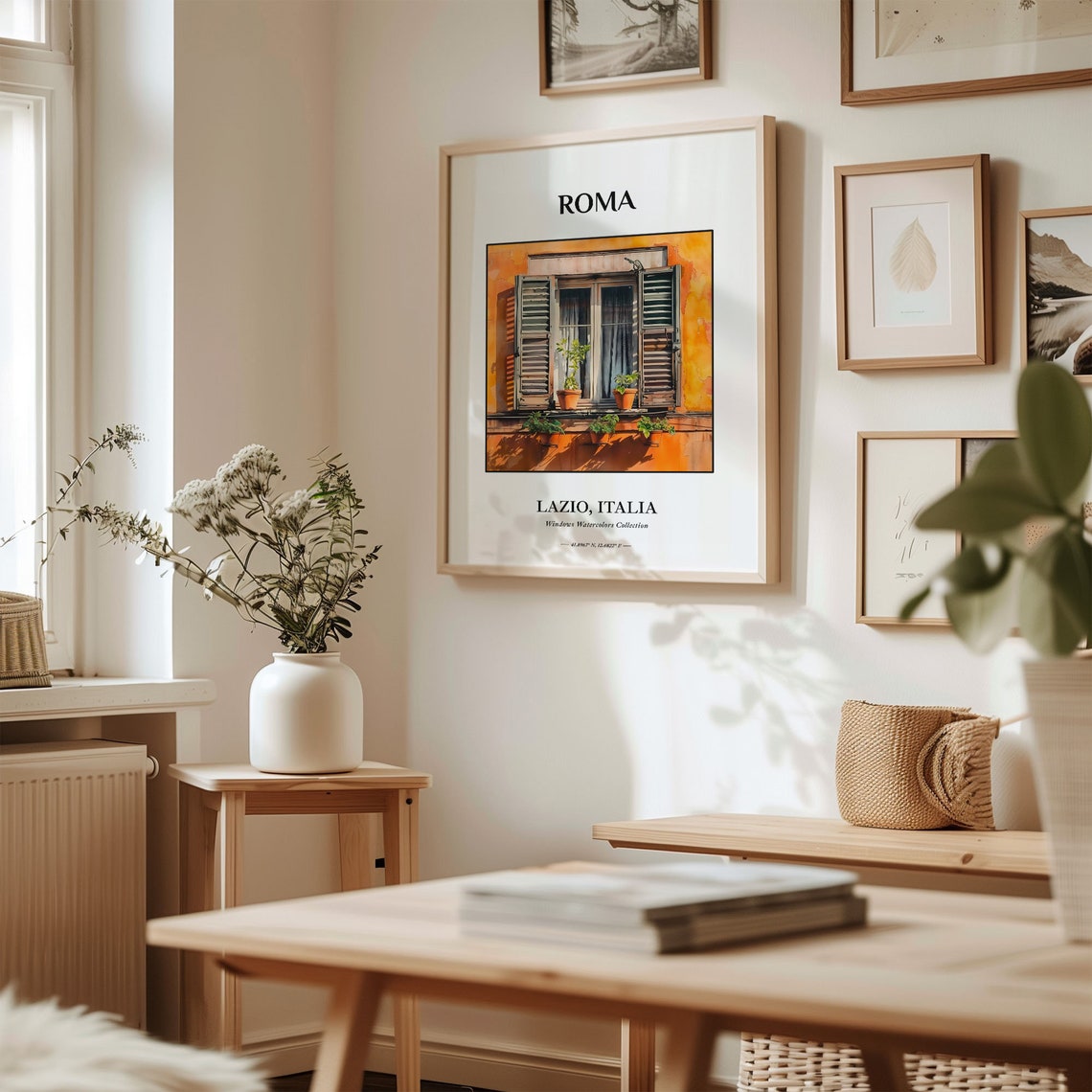Roma Italy Shuttered Window Orange Wall Watercolor Home Decor Poster - Image 2