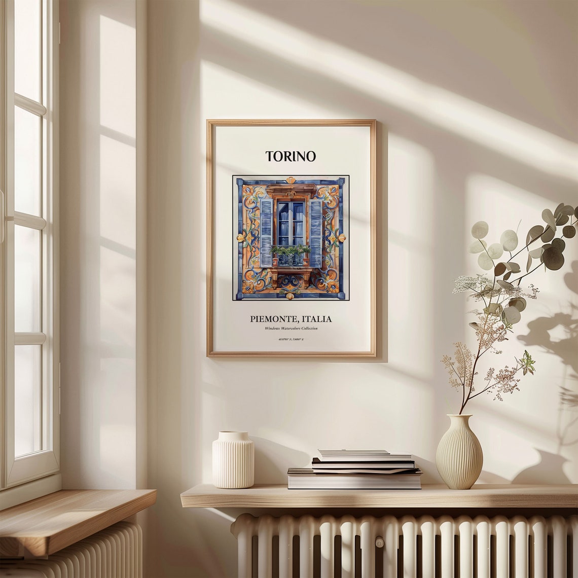 Torino Piemonte Italy Tiled Shutter Window Watercolor Art Poster - Image 3