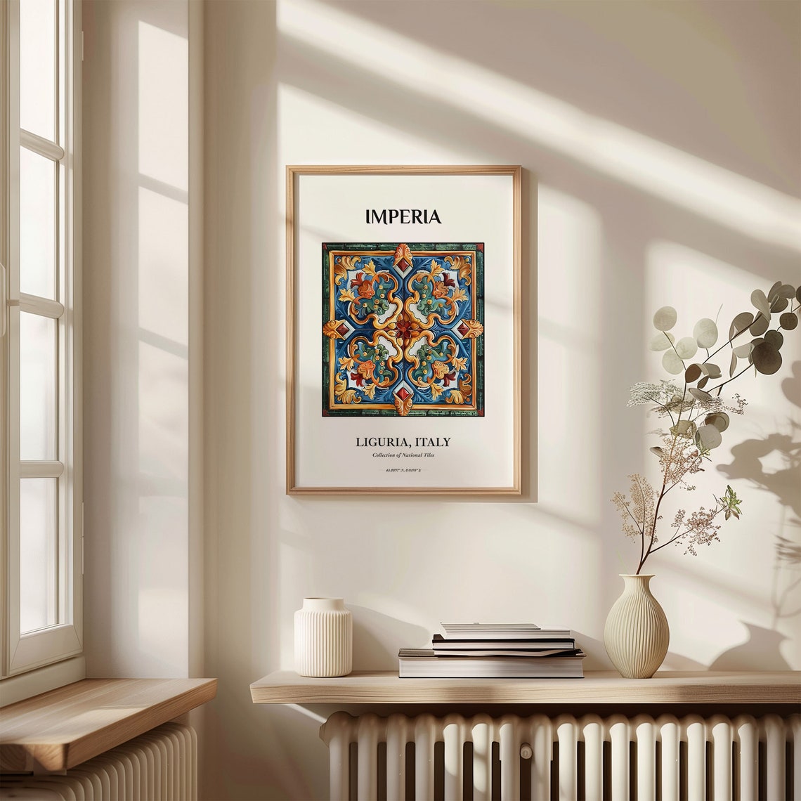 Imperia Liguria Italy Blue Gold Diamond Scroll Tile Art Decor Poster - Image 3