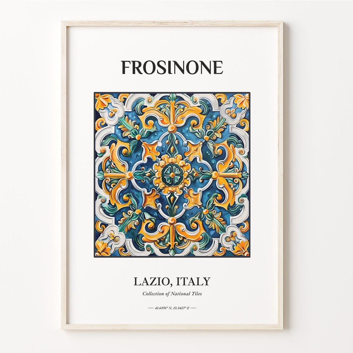 Frosinone Lazio Italy Blue Gold Green Scroll Tile Medallion Poster