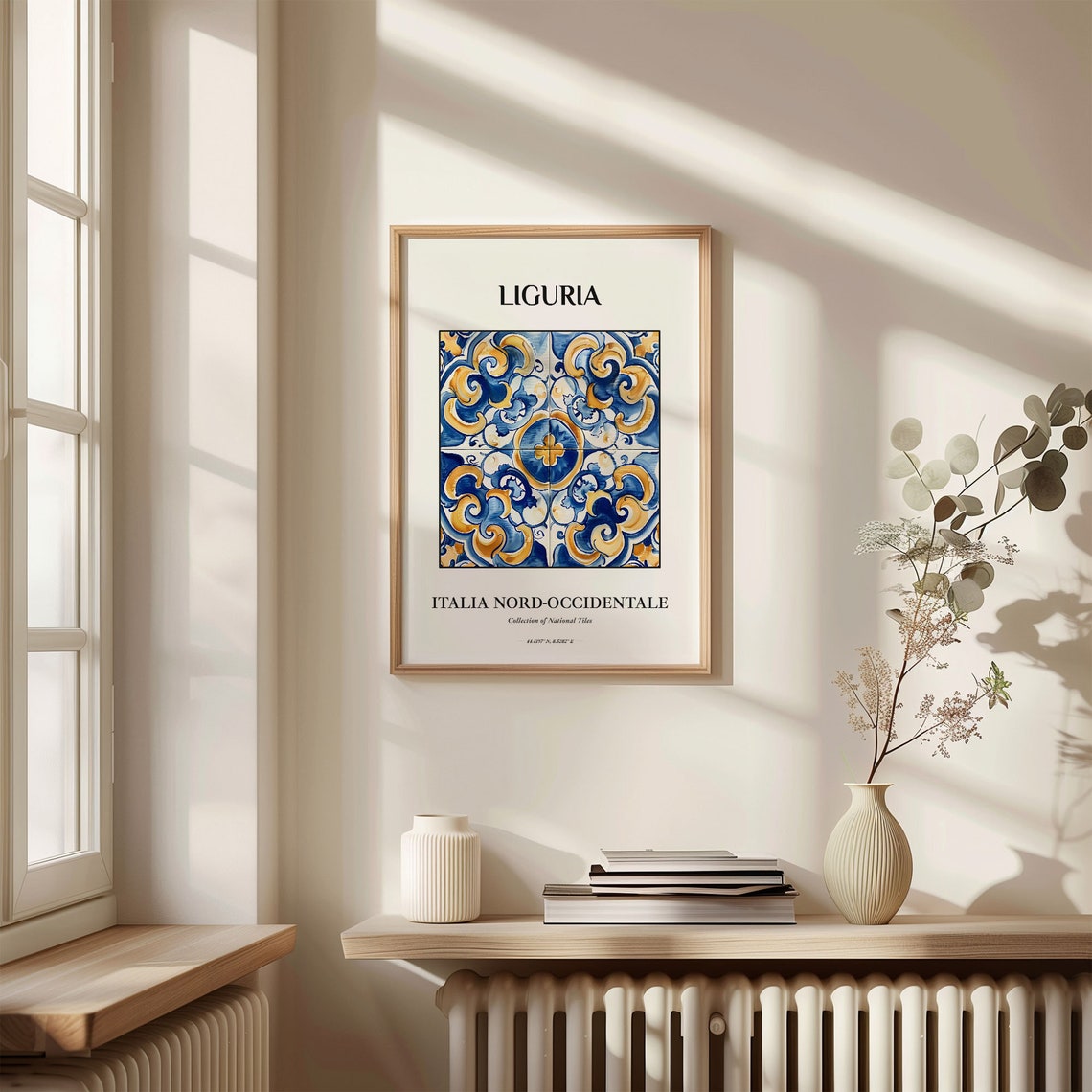 Liguria Northwest Italy Blue Gold Swirling Wave Tile Art Decor Poster - Image 3
