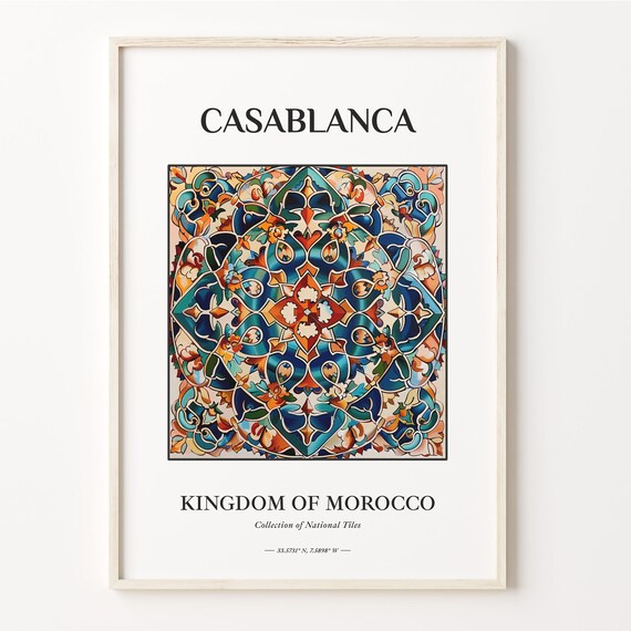 Casablanca Tile Wall Art Minimalist Moroccan Decor Aesthetic Print Poster For Living Room Traditional Home Art C32 507