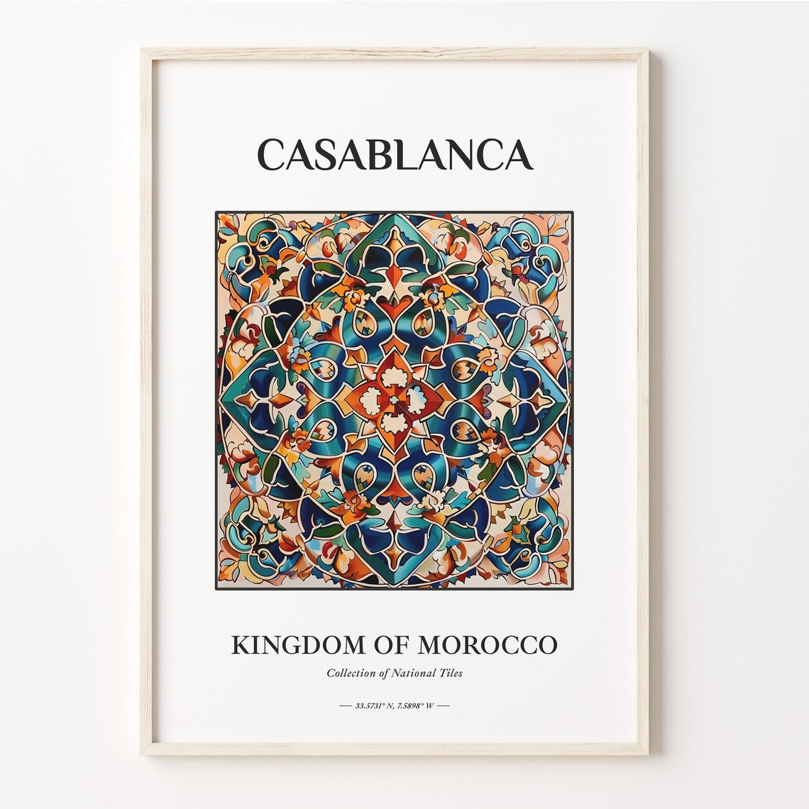 Casablanca Morocco Mosaic Zellige Tile Pattern Decor Art Poster