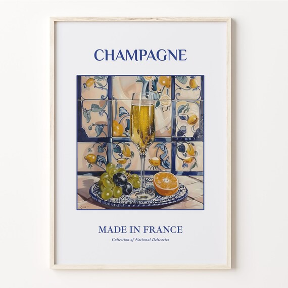 Champagne France Sparkling Wine Grapes Celebration Kitchen Print