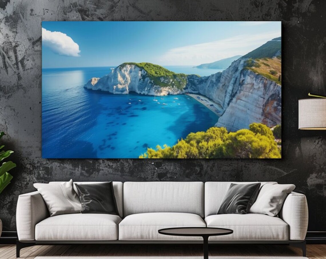 Greek Ionian Coast Turquoise Hidden Bay White Cliffs Travel Poster