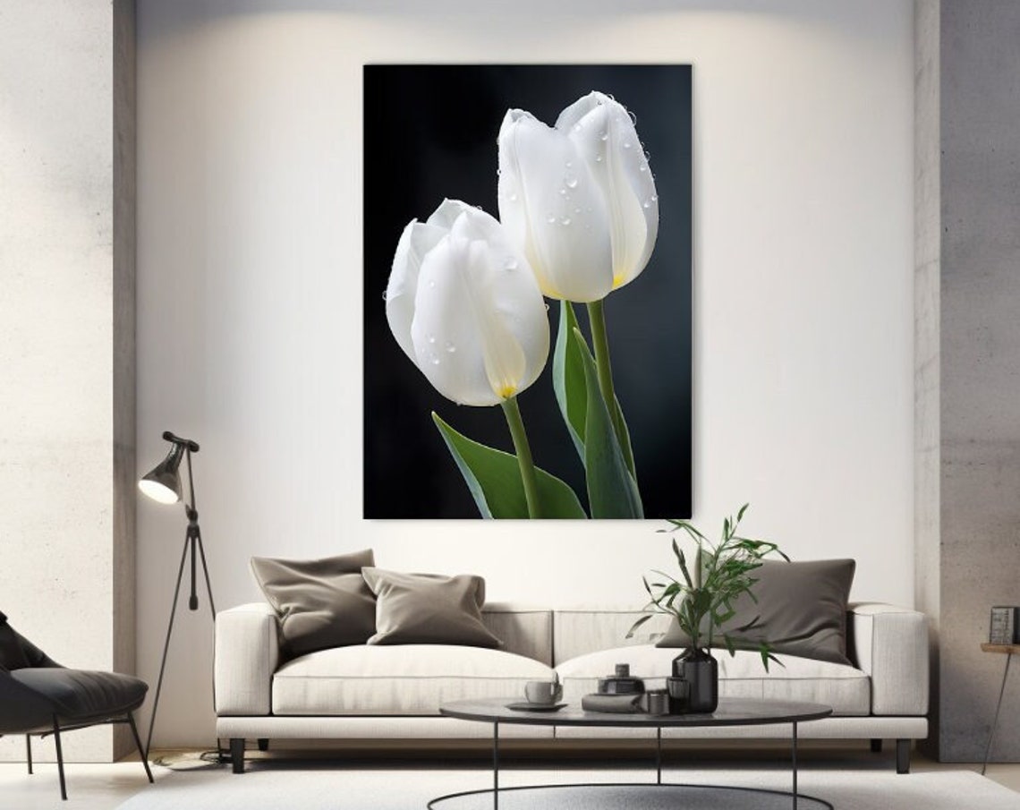 White Tulips With Dew Drops Macro Photography Floral Art Poster