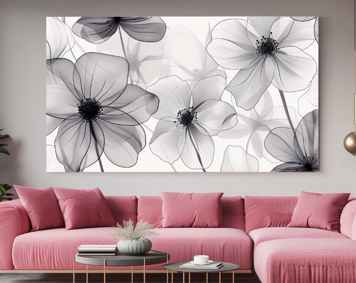 Translucent Gray Xray Style Flowers Modern Abstract Botanical Poster