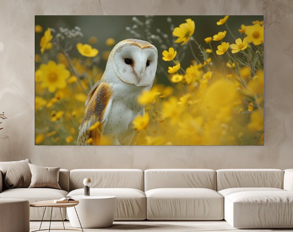 Barn Owl Among Yellow Wildflowers Spring Meadow Wildlife Wall Art