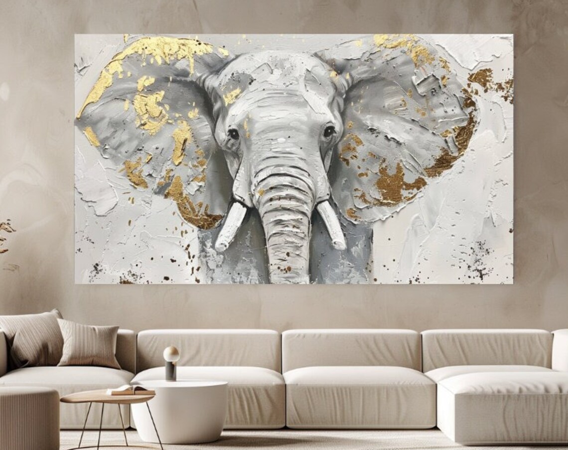 Elephant Abstract Painting, Animal Art Print Decor