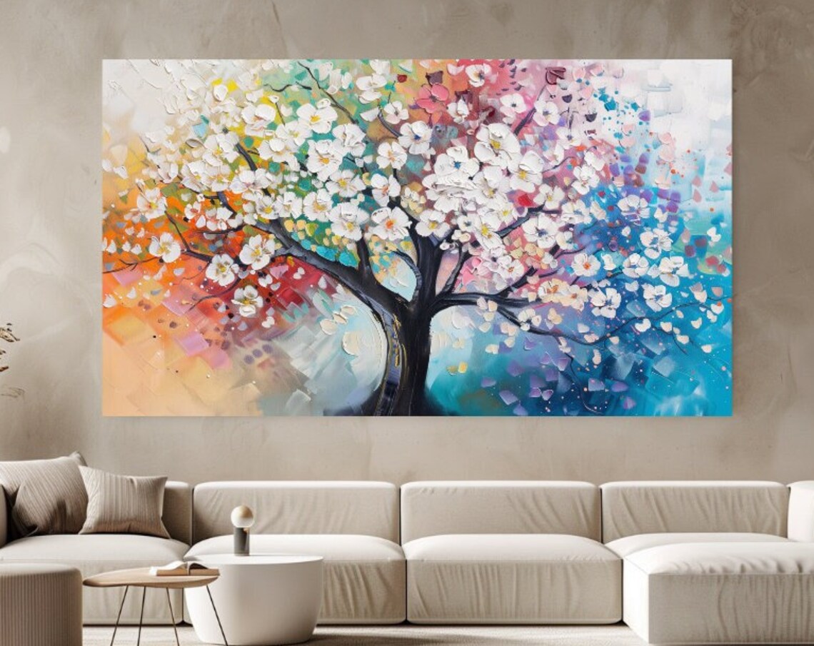 Blooming Colorful Tree Painting, Nature Wall Art Print