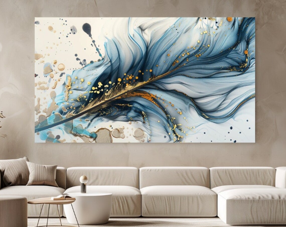 Feather Abstraction, Dark Blue Luxury Art Print