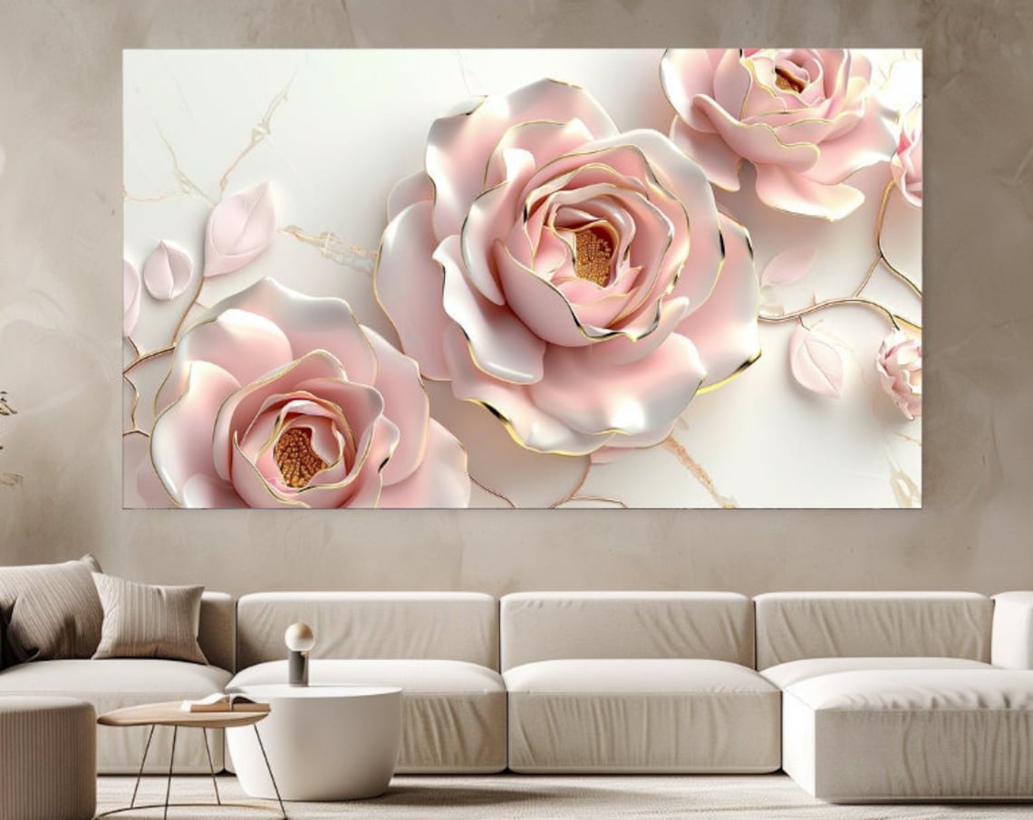 Pink Roses Abstraction Luxury Art Print for Home Decor