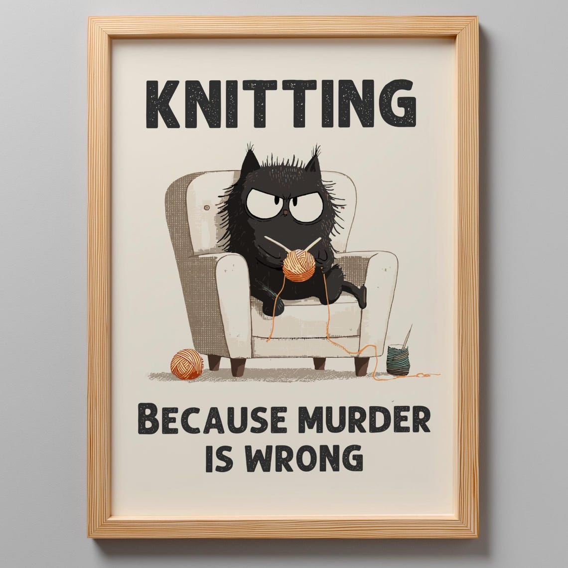 Knitting Poster Black Cat Hobby Funny Knitter Art Gift For Print