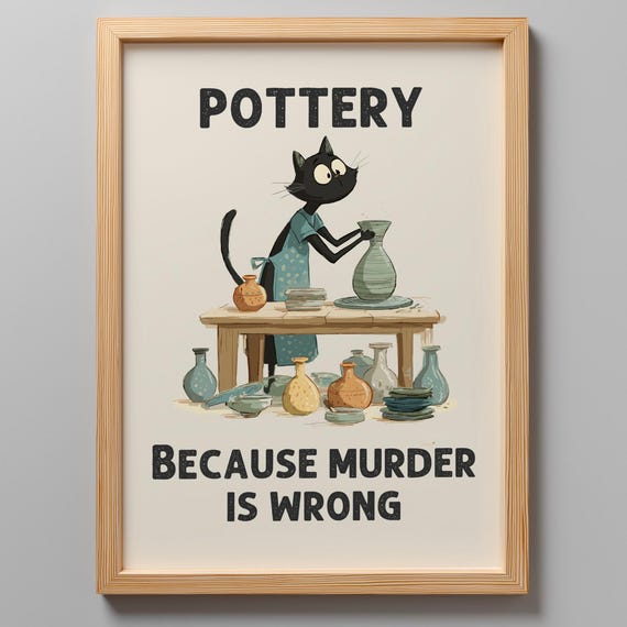 Black Cat Pottery Poster, Funny Hobby Art Print