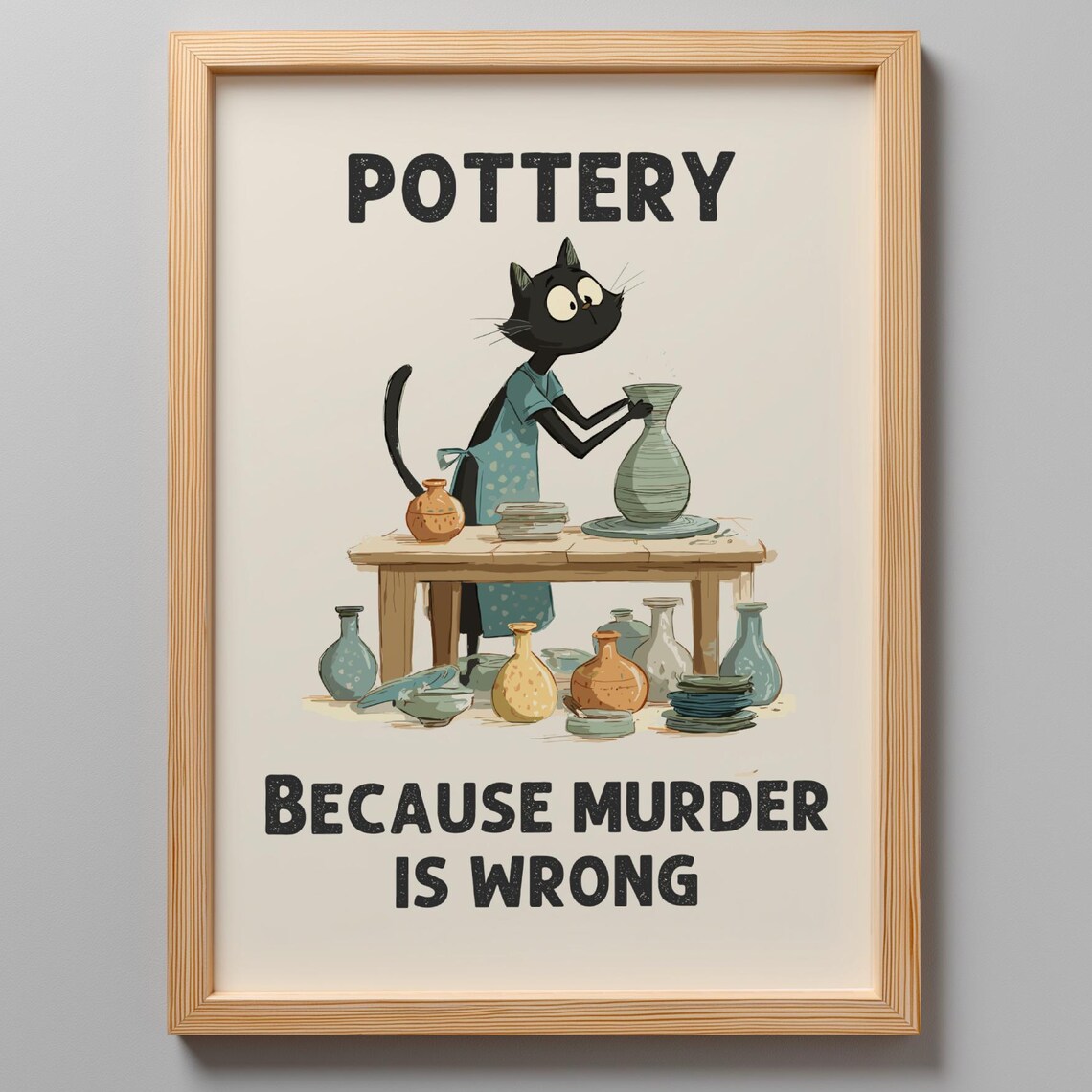 Black Cat Pottery Poster, Funny Hobby Art Print