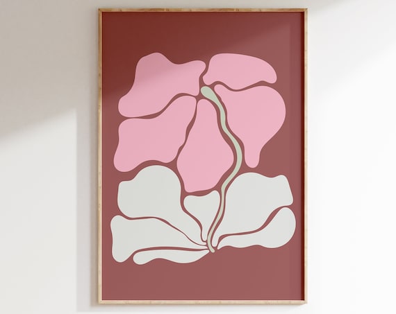 Matisse Style Pink Abstract Floral Bloom on Terracotta Art Poster