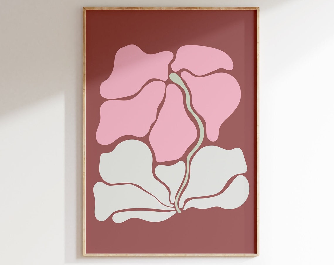 Matisse Style Pink Abstract Floral Bloom on Terracotta Art Poster