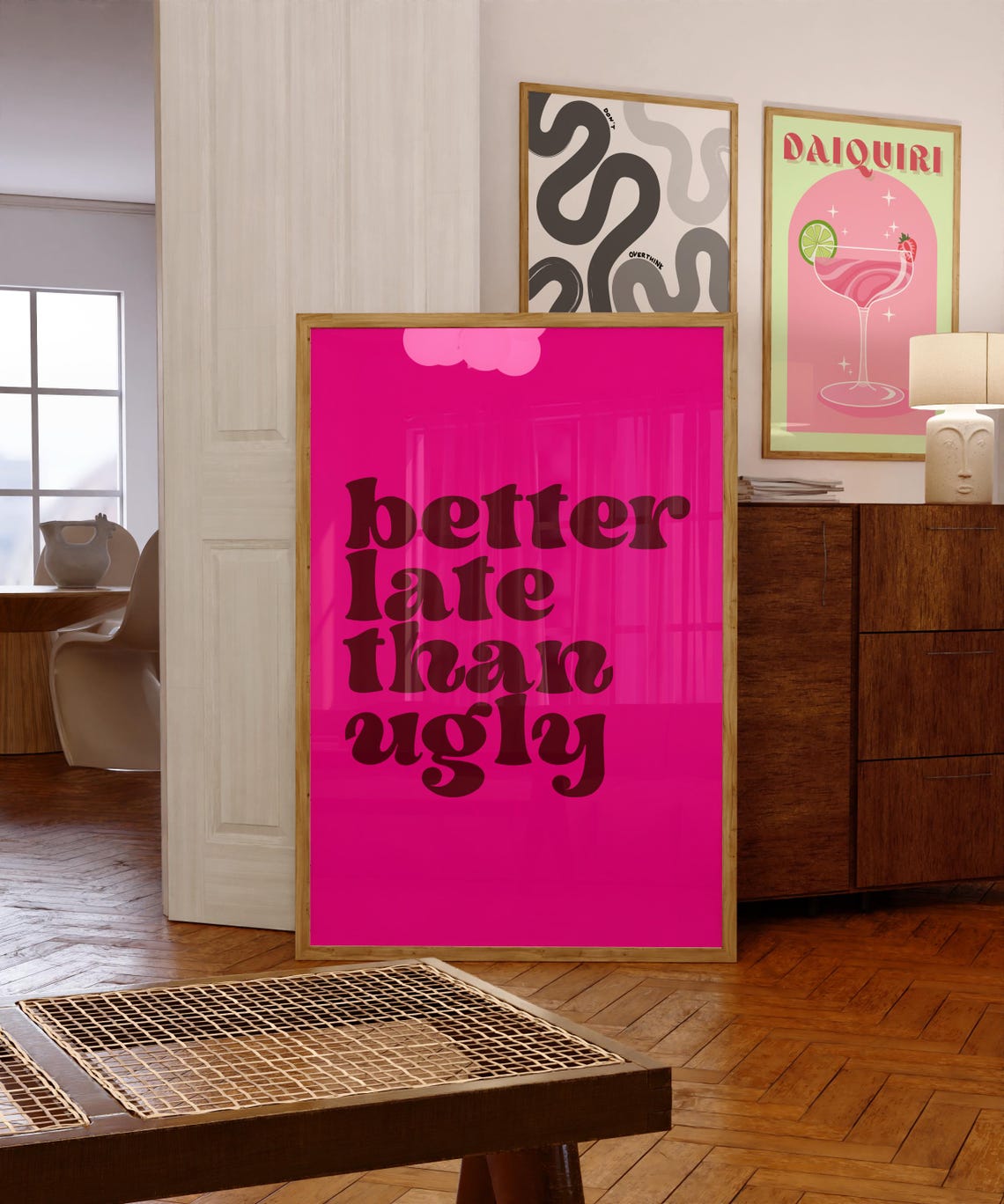 Better Late Than Ugly Hot Pink Retro Groovy Typography Poster
